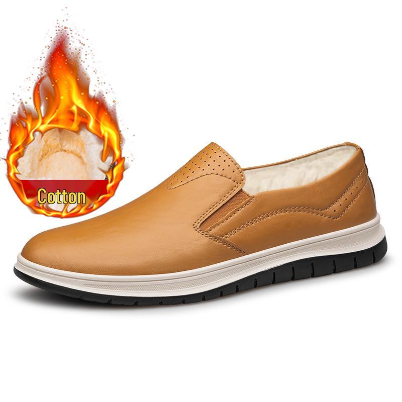 Men s Fashionable Velvet-Lined Leather Loafers for Autumn and Winter 37