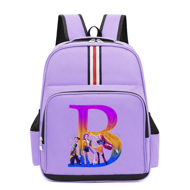 College Style Trend 26 Letter Printing Anime Cartoon Large Capacity Burden Reduction Backpack Casual Student School Bag