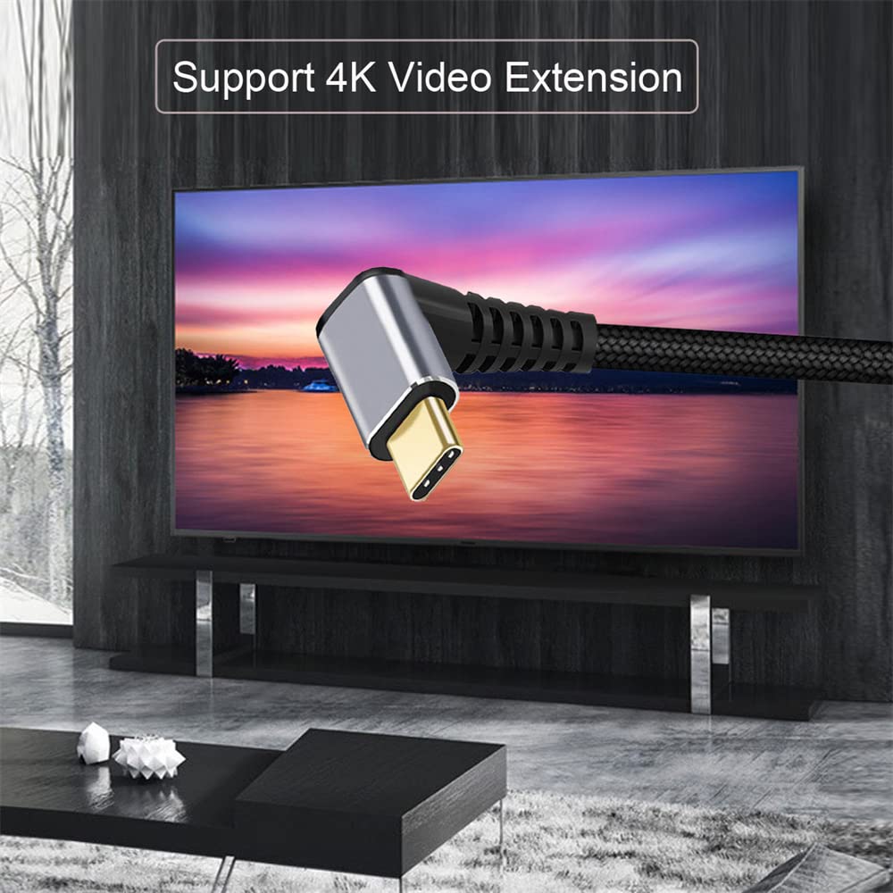 Cablecc 10Gbps 100W Male To Female USB Type C Angled Extension Data Cable with Sleeves for 2M 3.1 USB-C Up/Down Laptops,
