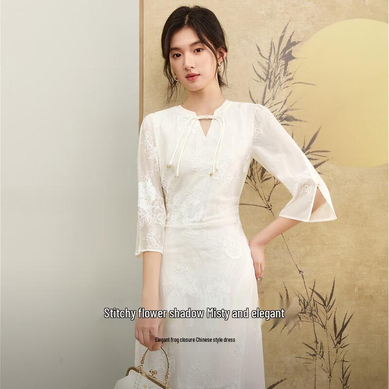 Shangdubila Lyocell Chinese-Style Embroidered Midi Dress