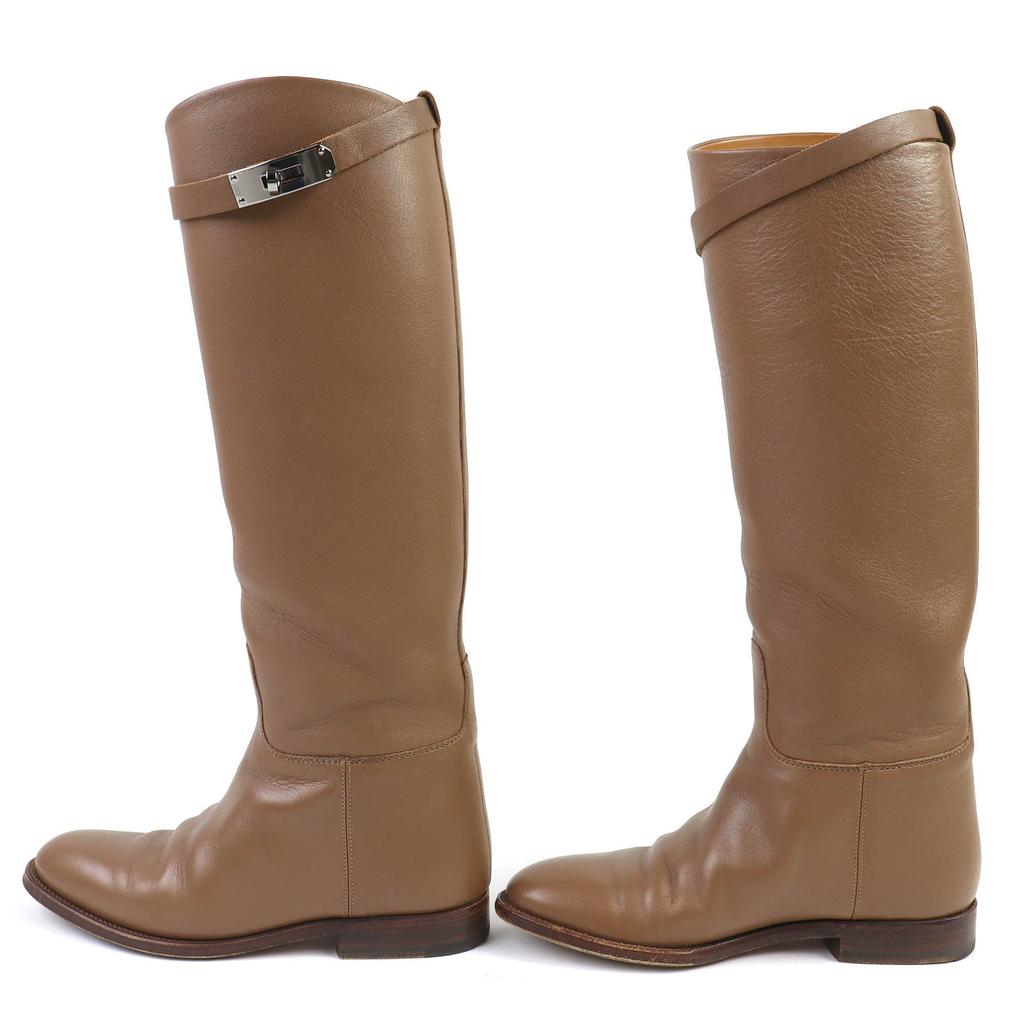Great HERMES Knee-high boots jumping boots Kelly Buckle Leather Brown Women 35 Used