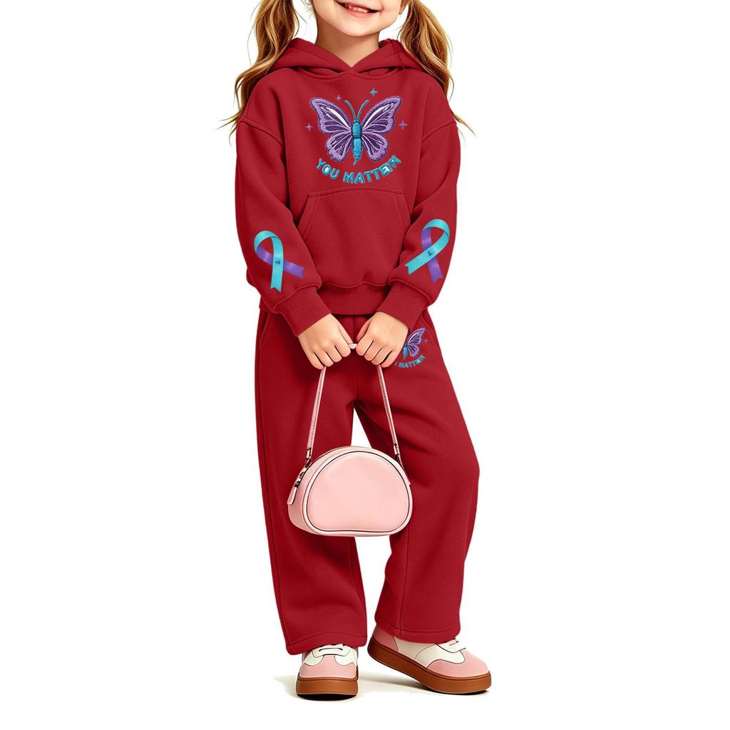 Girls' Print Hoodie and Sweatpants Set, 2-Piece Outfit for Casual Wear