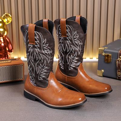 Mode Herbst und Winter Braun Herren Westernstiefel Große Größe 48 Qualität Hohe Lederstiefel für Herren Design Bestickte Cowboy-Stiefel Mann