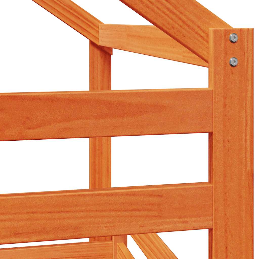High Bed with Roof Wax Brown 80x200 cm Solid Pine Wood