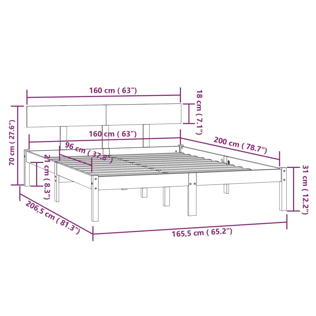 Solid Wood Bed Frame without Mattress 160 x 200 cm