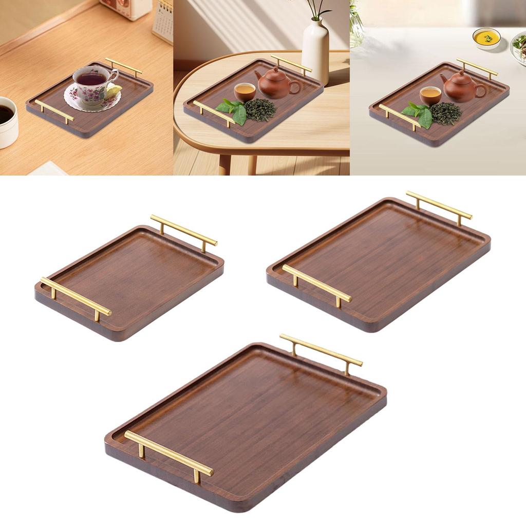 Wood Serving Tray with Metal Handles Wood Plate Tea Tray Snack Tray for Bathroom Table Centerpieces Counter Home Tea Coffee