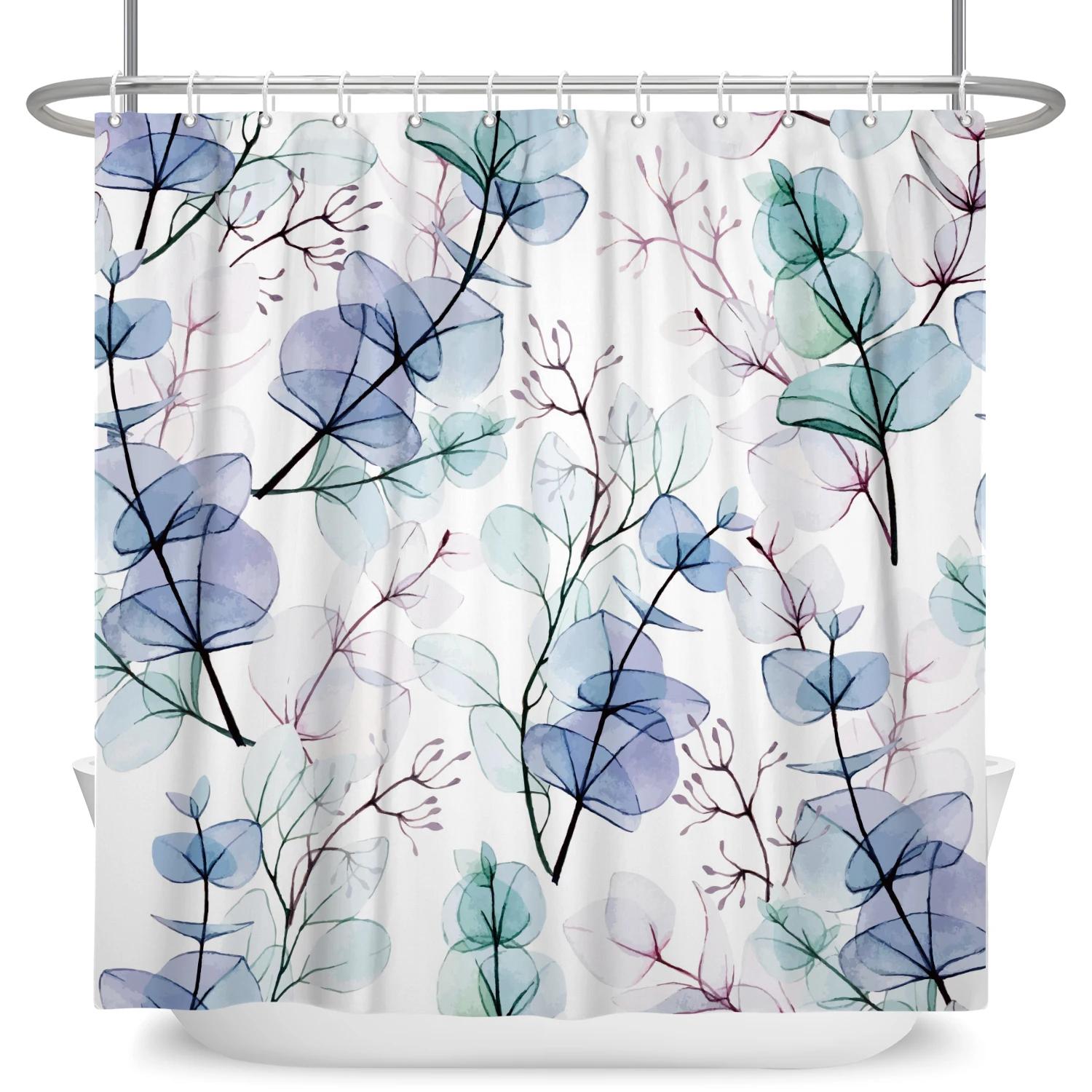 Green Leaves Plant Flower Butterfly Shower Curtain Wild Animal Waterproof Fabric Bath Curtain Bathroom Accessorie Decor W90XH180cm