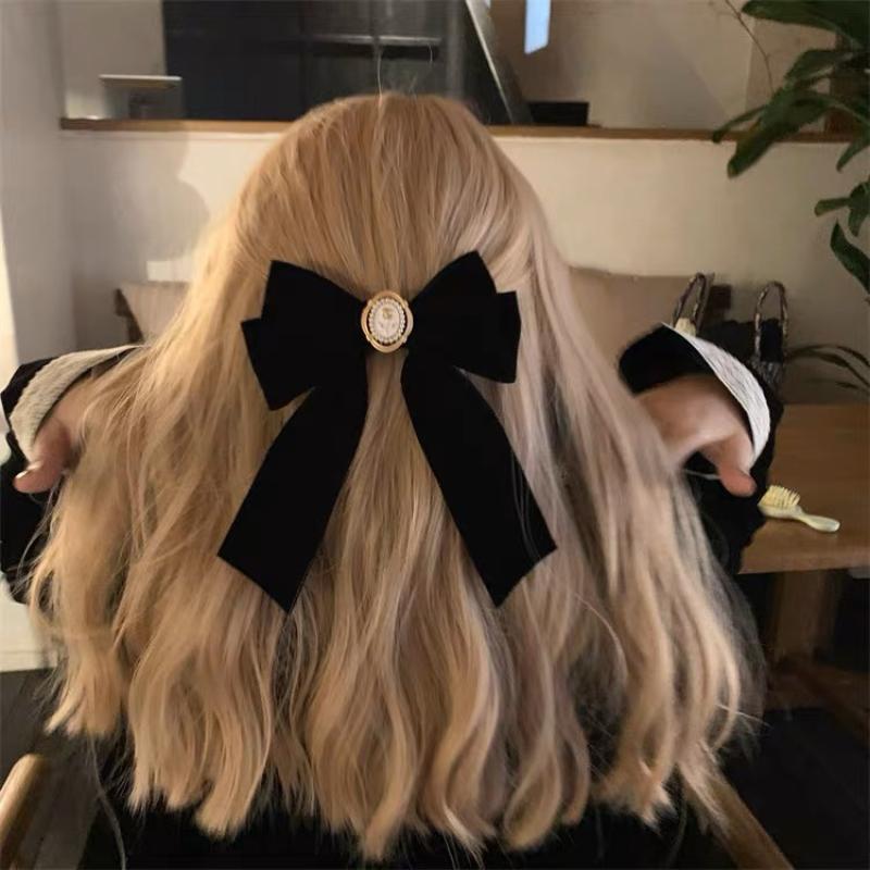 Nouvelles épingles à cheveux en velours noir avec nœud et ruban, élégantes pinces à cheveux camélia en tissu pour femmes, accessoires de coiffure tendance pour queue de cheval