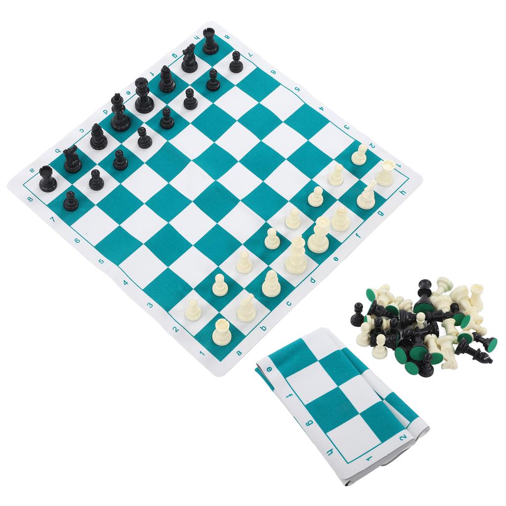 Chess Set Plastic Chess Board Set Desktop Game with 50x50cm Artificial Leather Board for Party Camping Relaxing