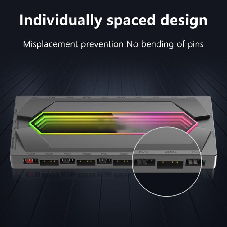 5V 3Pin ARGB and PWM Fan Hub with 12 Slots, Remote Controls, Magnetic Attachment for Desktop Customization