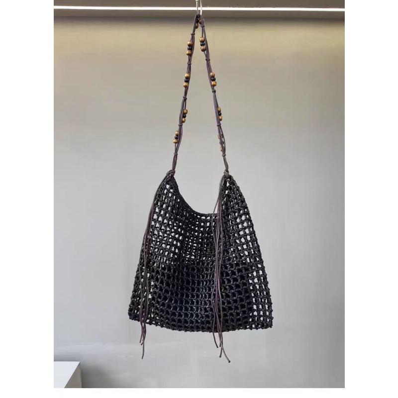 

Summer beach bag raffia woven bag beaded retro underarm bag large capacity shopping bag shoulder tote bag women чорний