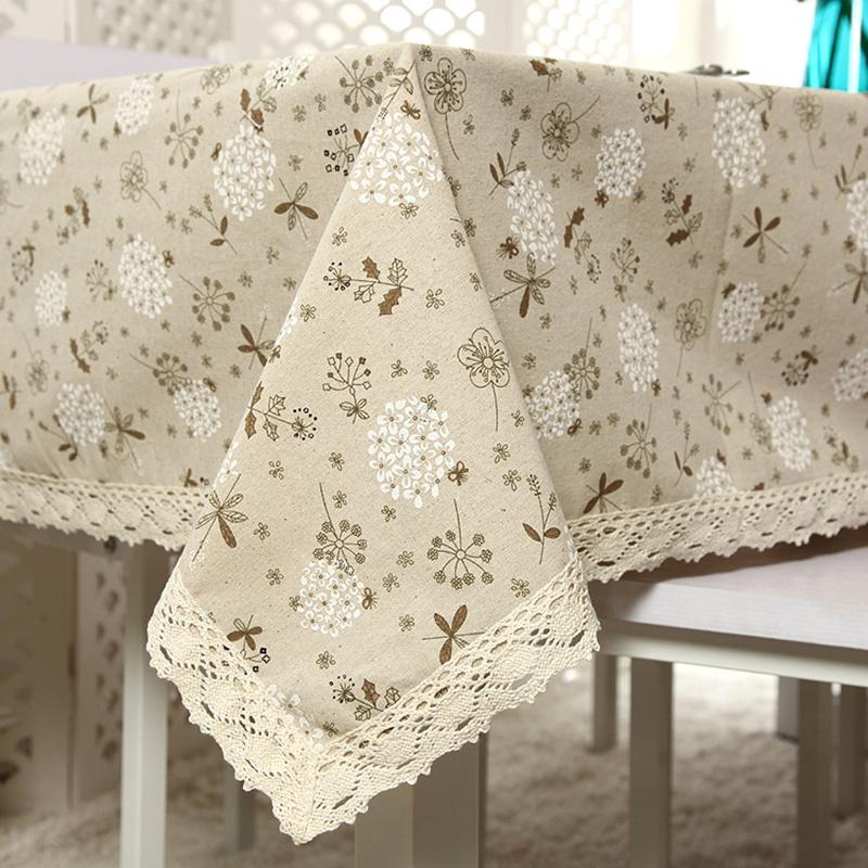 White Dandelion Flower Pattern Tablecloth With Lace Hem Home Coffee Pendant Tea Table Pad Meal Cloth