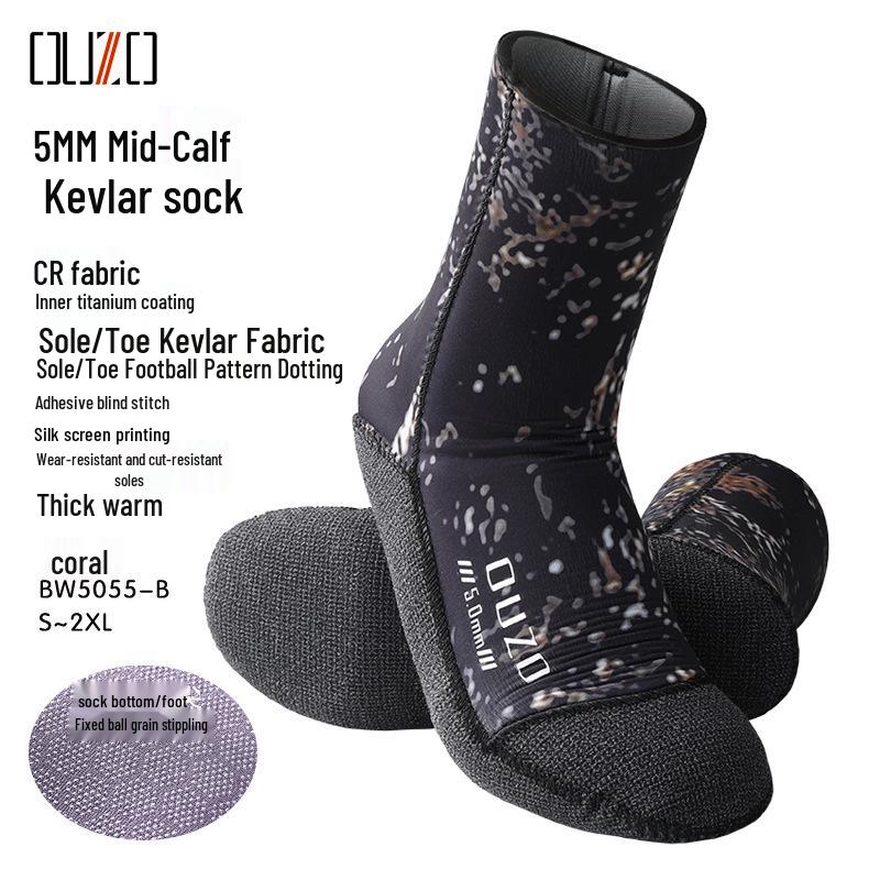 5 mm dicke Neopren-Tauchsocken: Warm, wasserdicht, rutschfest und schnittfest mit Kevlar-Elastizität.