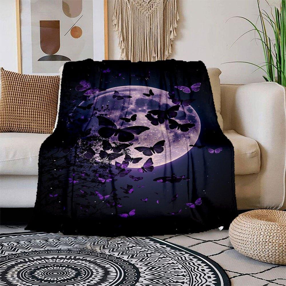 "Enchanted Night Butterfly Moon Wall Art Print"Blanket Flannel Throw Blanket for Sofa, Bed, Travel, Camping, Office
