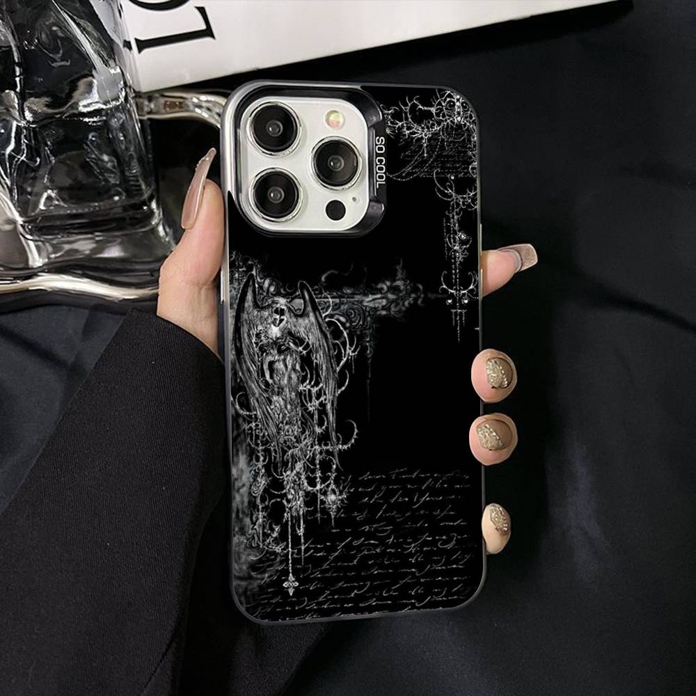 

Gothic Cyber Sigil Cross Phone Case For iPhone 17 Air 16 15 14 11 12 13 Pro Max Plus X XR XS Colored Silver Hard Cover iPhone 15 pro