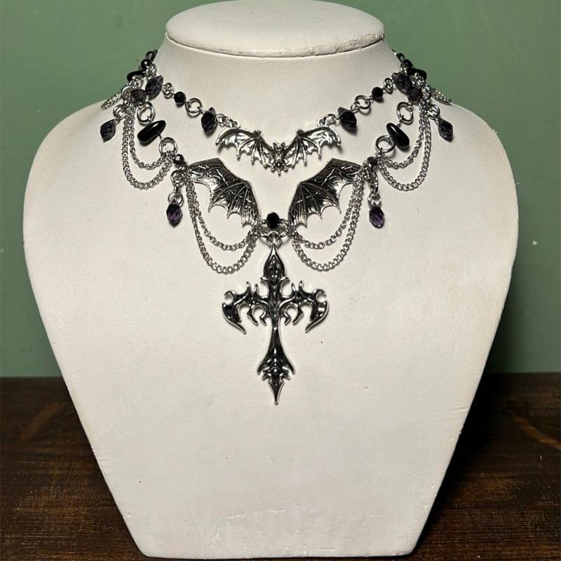 Halloween Cross Pendant Necklace Light Luxury High Sense Court Stacked Accessories Women