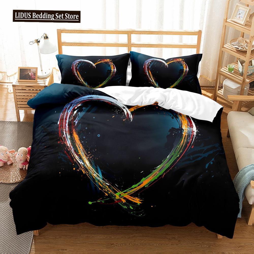 Love Duvet Cover Set Couple Hug Romantic Theme Tree Heart Shaped Polyester Comforter Cover King Full Size For Lover Bedding Set