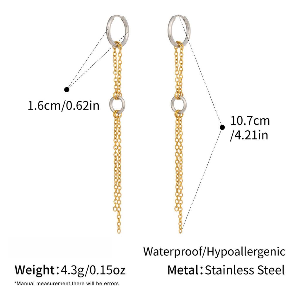Yori Stainless Steel Two-tone Circular Chain Tassel Earrings Waterproof for Women Delicate Popular Jewelry Wholesale 2025