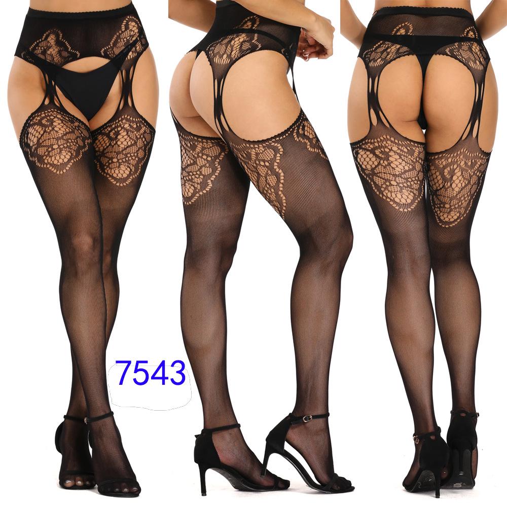 Women's Sexy Crotchless Fishnet Suspender Stockings with Eye Jacquard Design - Style 7501
