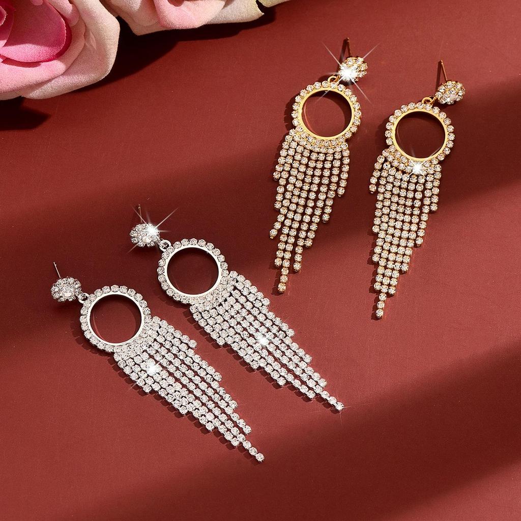 Eco-friendly Rhinestone Geometric Tassel Earrings for Women - Luxurious High-End Design
