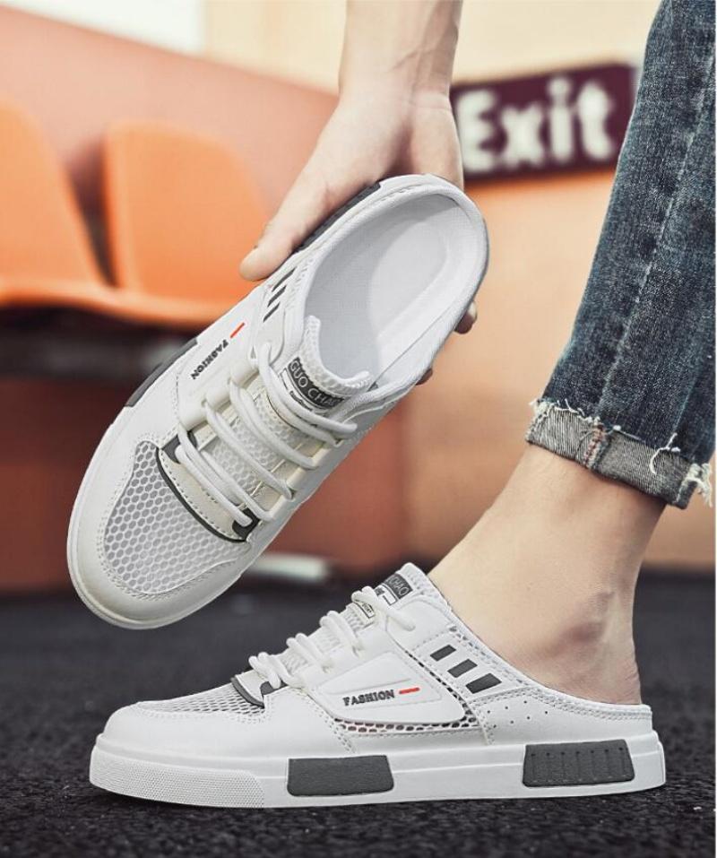 

Slippers for Men Plus Size Men Sneakers Summer Mesh Breathable Outdoor Casual Beach Shoes for Men Fashion Half Slippers 46 белый