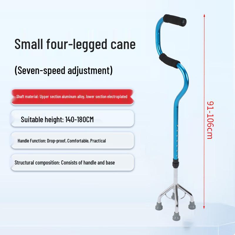 Elderly Height-Adjustable Aluminum Walking Cane with Double Bend for Outdoor Travel