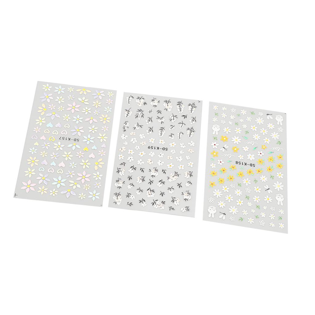 3 st Nail Art Klistermärke Självhäftande Vårblomma Långvarig Dekorativ Nagelklistermärke för DIY
