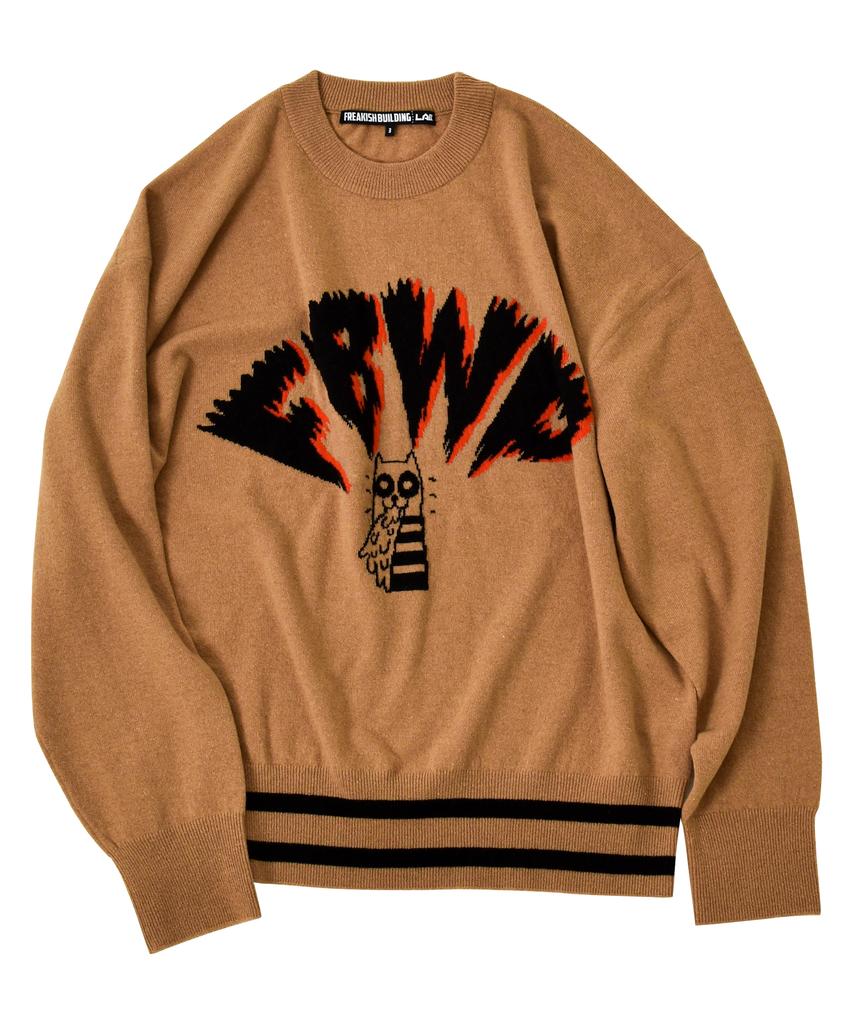 FREAKISH BUILDING Puking Dog Knit Sweater (Beige)