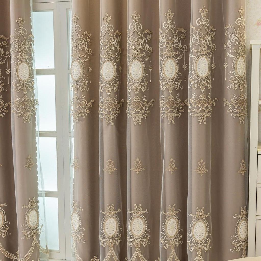 Luxury European Double-Layer Jacquard Blackout Curtains for Living Room or Bedroom - Soft Gauze Texture, Floor-to-Ceiling Design.