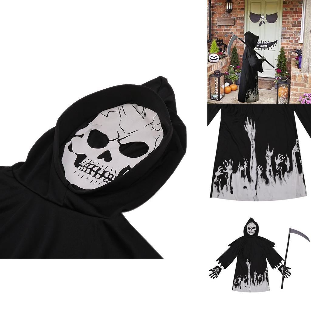 Halloween Kids Grim Reaper Death Costume With Luminous Sickle Prop