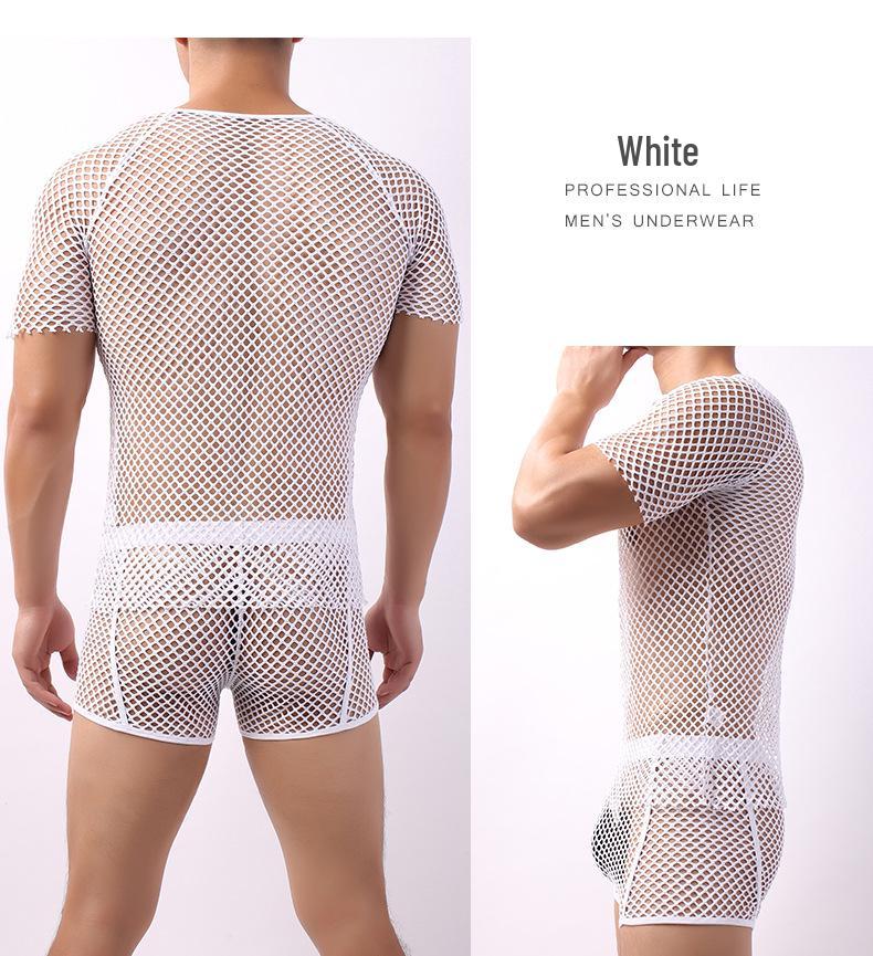 Tricou plasă transparent pentru bărbați - Design seducător decupat