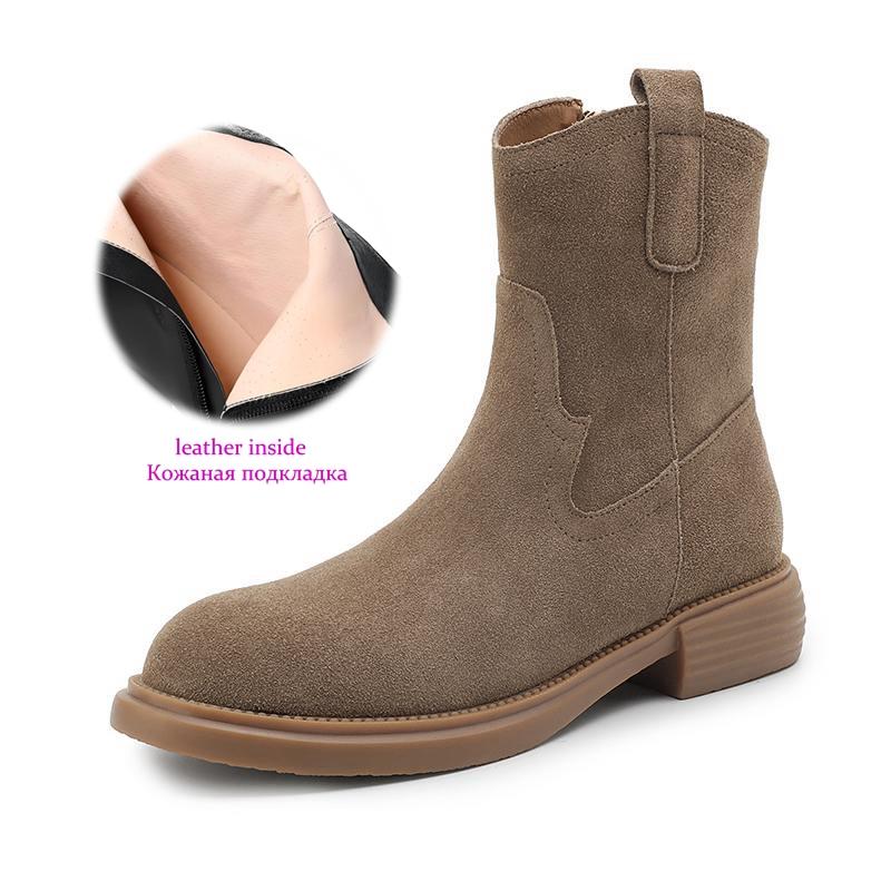 

Krazing Pot Cow Suede Nubuck Autumn Winter Shoes Med Heels Size 41 Western Boots Round Toe Slip on Ankle Boots 34