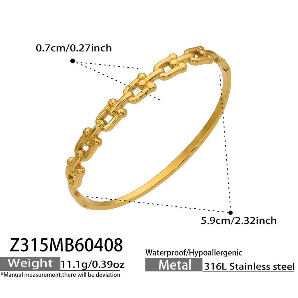 18K Gold Plated Horseshoe Buckle Bracelet for Women, 316L Stainless Steel, Colorfast, Simple and Elegant Design.