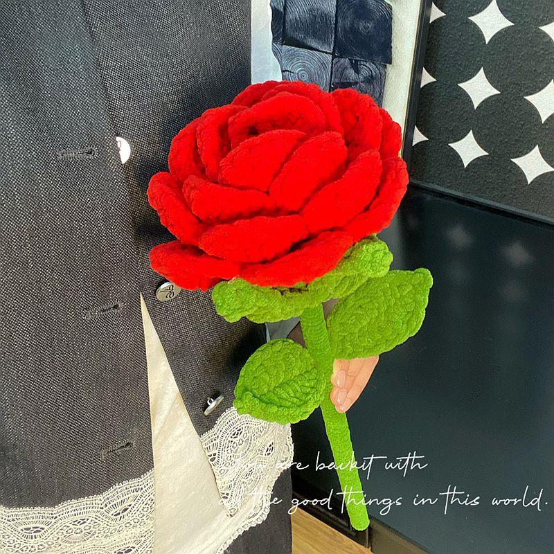 Handgemachtes Garn Häkeln Rote Rose DIY Stricken Sonnenblume Kreatives Geburtstagsgeschenk Valentinstag Heiratsantrag Geschenk Großer Rosenzweig