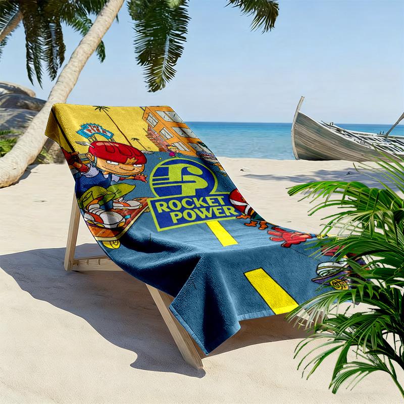 Rocket Power Cartoon Print Beach Towel, Large Soft Quick Dry Towel for Beach Camping Swimming