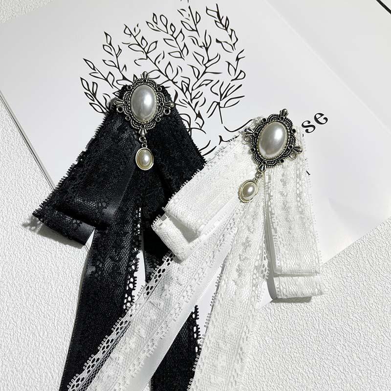 Temperament Bow Lace Long Ribbon Corsage Korean Sweet Brooch Shirt Collar Pins Mourning Brooch Necktie Jewelry