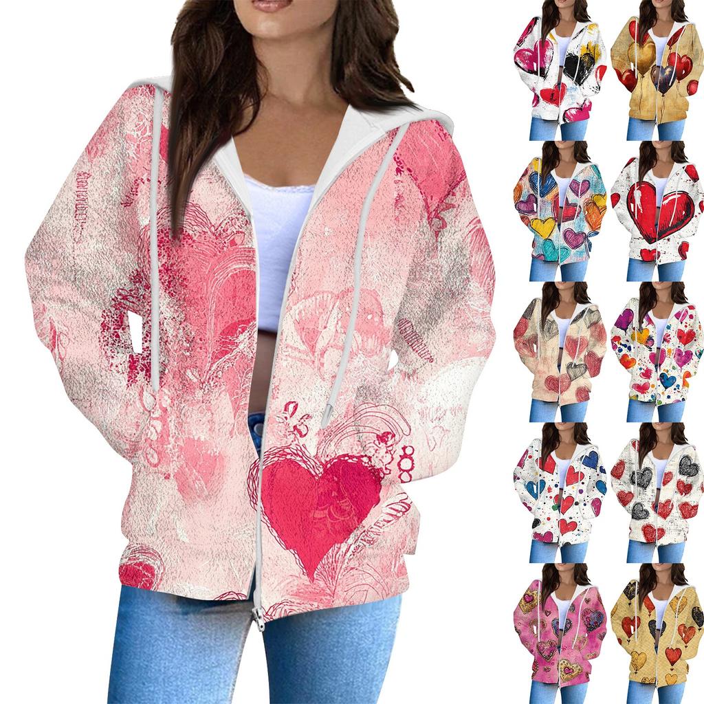 Damemote Uformelt langermet Valentinsdagstrykk med lomme med glidelås cardiganjakke