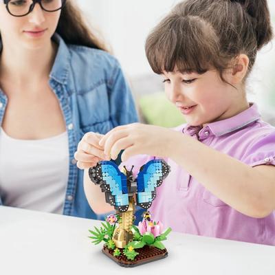 Creative Insect Collection Construction Kit Animal Series Jungle Crossing Flowers Bush Butterfly Building Set 466 Pieces Micro