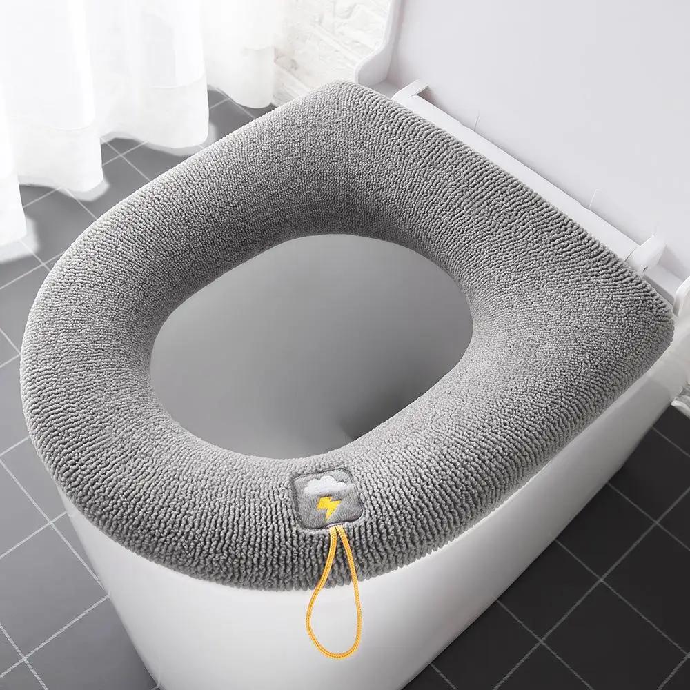 

Toilet Seat Cover Mat Bathroom Toilet Pad Cushion with Handle Thicker Soft Washable Closestool Warmer Accessories серый
