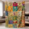 2026 Latest Flannel Blanket 1pc Colorful Floral Patchwork Flannel Quilt - Soft, Cozy, All-Season Throw Blanket for Sofa, Bed, Car, Office, Camping & T