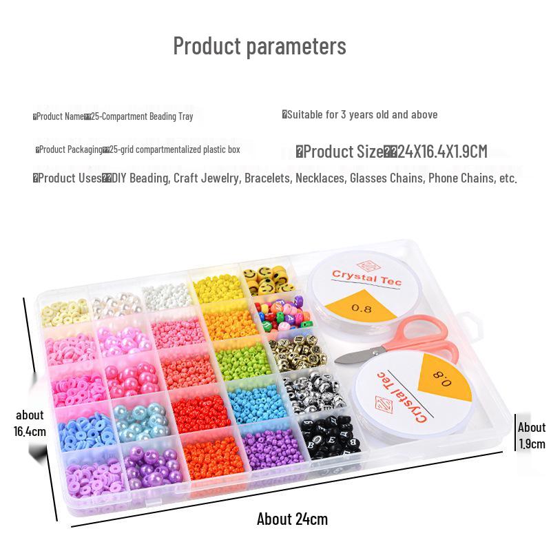 25-Grid Glass Rice Beads DIY Set: Children's Handmade Necklace & Bracelet Beading Kit