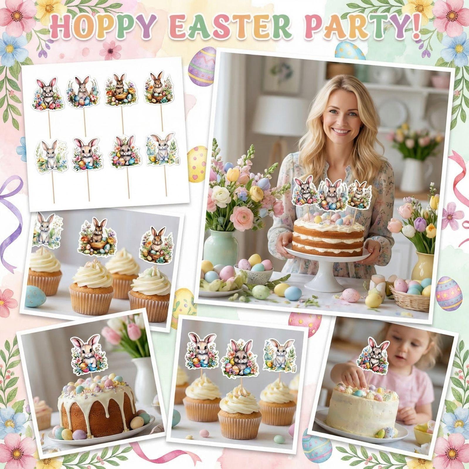 

Набор топперов для пасхальных кексов из 8 штук — с рисунками кролика и пасхальных яиц; Товары для украшения торта на дни рождения и вечеринки на тему животных One Size