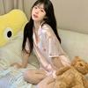 Japanese-style Unprinted Style Summer Fresh Cotton Pajamas Women's Short Sleeves 1011 New Loose Outer Loungewear Suit