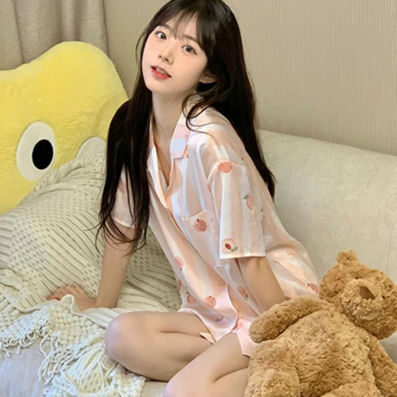 Japanese-style Unprinted Style Summer Fresh Cotton Pajamas Women's Short Sleeves 1011 New Loose Outer Loungewear Suit