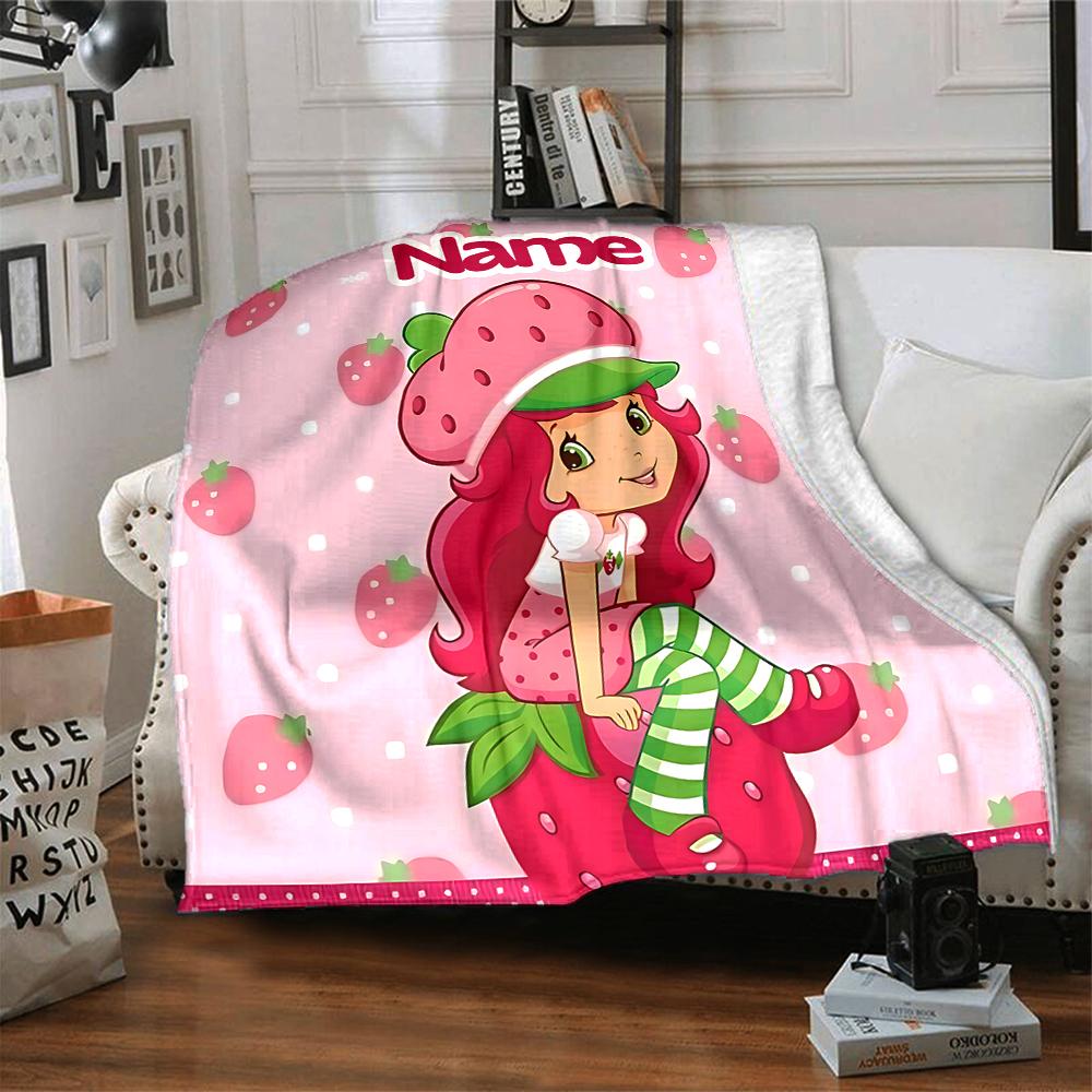 Custom Name Strawberry Shortcake'S Sweet World Party Blanket For Couch Bed Plush Cozy Fuzzy Blanket Super Soft Warm Blankets For Fall And Winter 09162