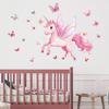 Creative Pink Butterfly Unicorn Wall Stickers, Fantasy Background Decals for Kids Room Bedroom, Removable