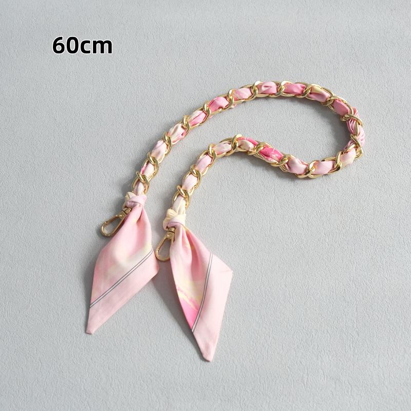New Fashion Brand Woman Handbag Accessory Chains Detachable Floral Print Gold Silver Metal Silk Shoulder Strap Women DIY Chain Bag Handles