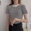 Tops Summer Women Tide Thin Striped Knit Bottoming Shirt Short-sleeved T-shirt Casual Summer Essential Comfort and Style Slim Fit Pullovers Tees