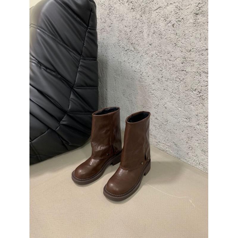 

thick-soled thick-heeled Martin boots French retro British style simple Chelsea department sleeve sweet cool cowboy boots thick-soled women 39 коричневый