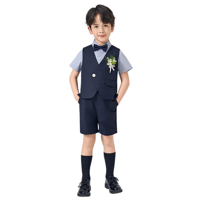 Romons Boys' Navy Blue Formal Vest Suit Set